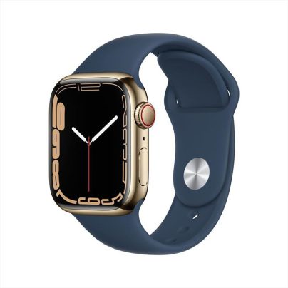 APPLE - WATCH SERIES 7 GPS + CELLULAR 41MM IN ACCIAIO INOX-Oro Cinturino Sport Blu Abisso